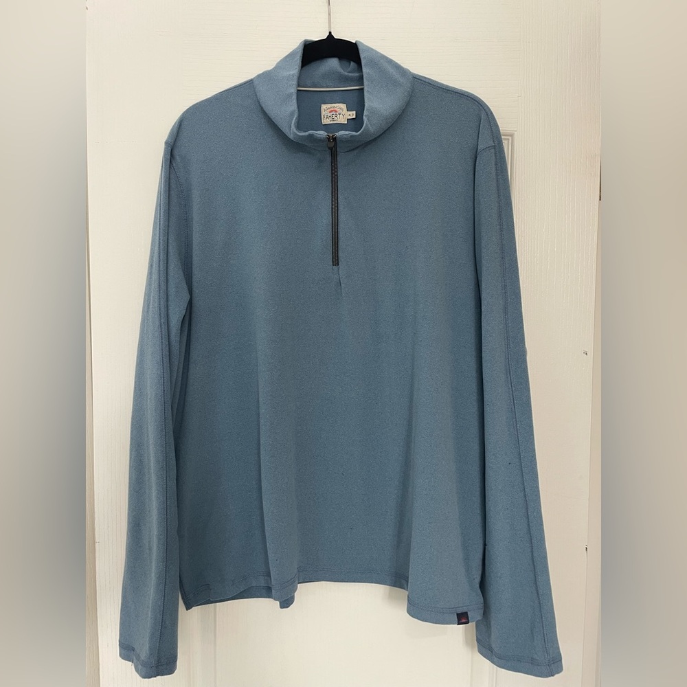 Faherty 3/4 zip long sleeve top v soft jersey XL blue Activewear hiking yacht